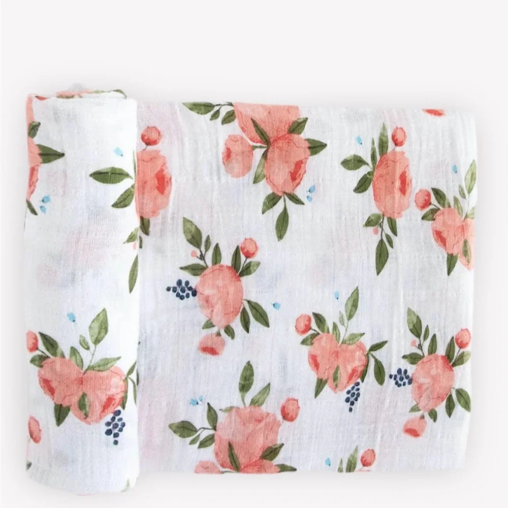little unicorn Cotton Muslin Swaddle Blanket - Watercolor Roses